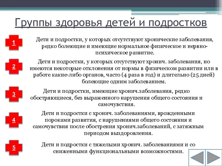 Группы здоровья детей и подростков 1 4 3 2 Дети и