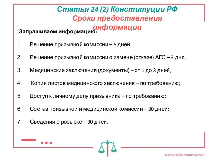 Статья 24 (2) Конституции РФ Сроки предоставления информации Запрашиваем информацию: Решение