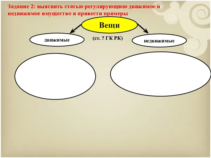 Вещи движимые недвижимые (ст. ? ГК РК) Задание 2: выяснить статью