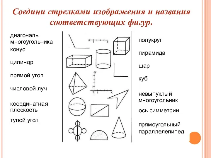 Соедини стрелками изображения и названия соответствующих фигур.