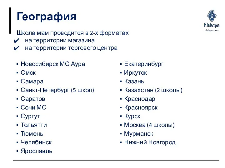 География Новосибирск МС Аура Омск Самара Санкт-Петербург (5 школ) Саратов Сочи