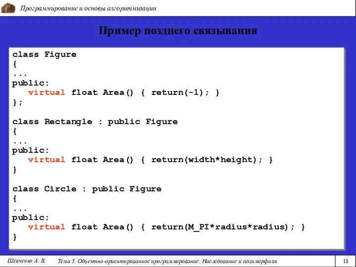 Программирование и основы алгоритмизации Тема 5. Объектно-ориентированное программирование. Наследование и полиморфизм