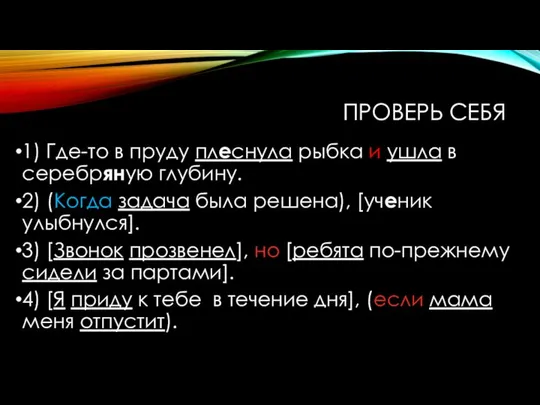 ПРОВЕРЬ СЕБЯ 1) Где-то в пруду плеснула рыбка и ушла в