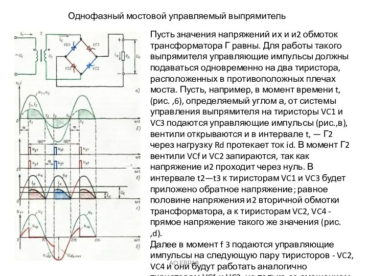 АО ЕВРАЗ Однофазный мостовой управляемый выпрямитель Пусть значения напряжений их и