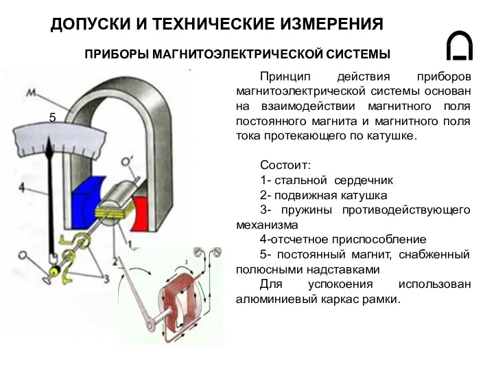 ПРИБОРЫ МАГНИТОЭЛЕКТРИЧЕСКОЙ СИСТЕМЫ Принцип действия приборов магнитоэлектрической системы основан на взаимодействии