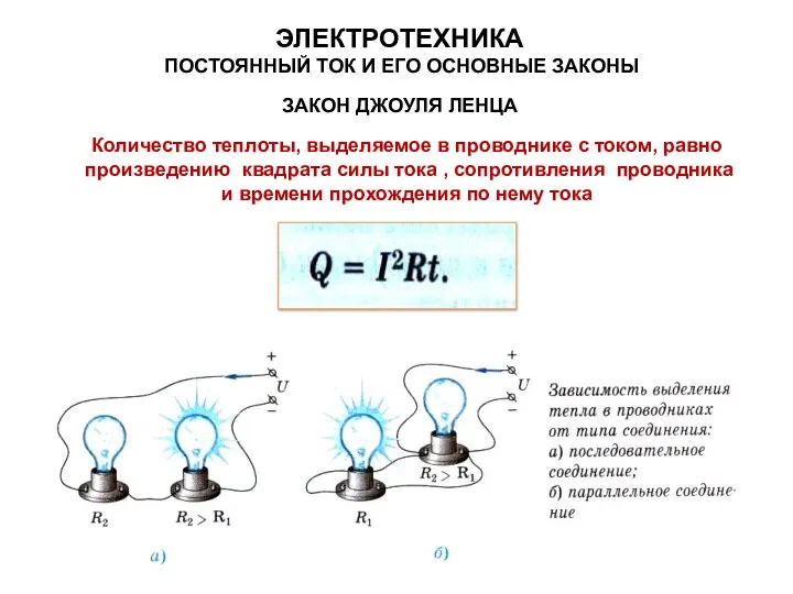 ЗАКОН ДЖОУЛЯ ЛЕНЦА Количество теплоты, выделяемое в проводнике с током, равно