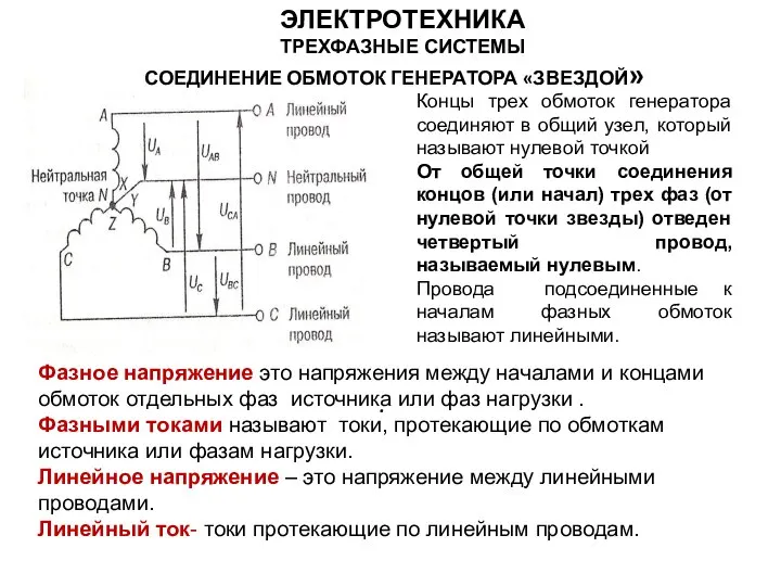 Фазное напряжение это напряжения между началами и концами обмоток отдельных фаз