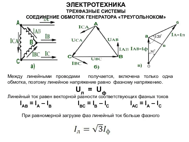 Между линейными проводами получается, включена только одна обмотка, поэтому линейное напряжение