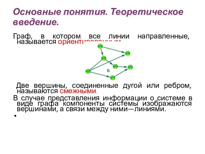 Основные понятия. Теоретическое введение. Граф, в котором все линии направленные, называется