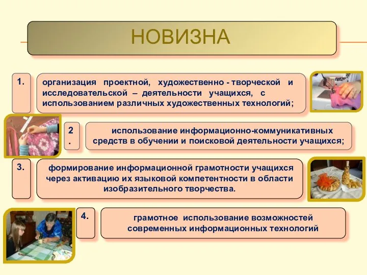 организация проектной, художественно - творческой и исследовательской – деятельности учащихся, с