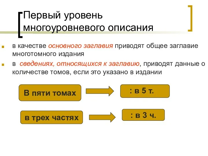 Первый уровень многоуровневого описания в качестве основного заглавия приводят общее заглавие