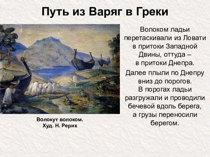 Путь из Варяг в Греки Волоком ладьи перетаскивали из Ловати в