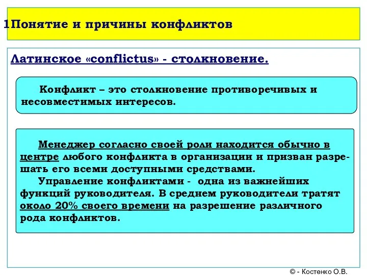 Понятие и причины конфликтов Латинское «conflictus» - столкновение. Конфликт – это
