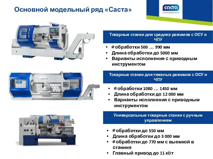 Основной модельный ряд «Саста» Токарные станки для средних режимов с ОСУ