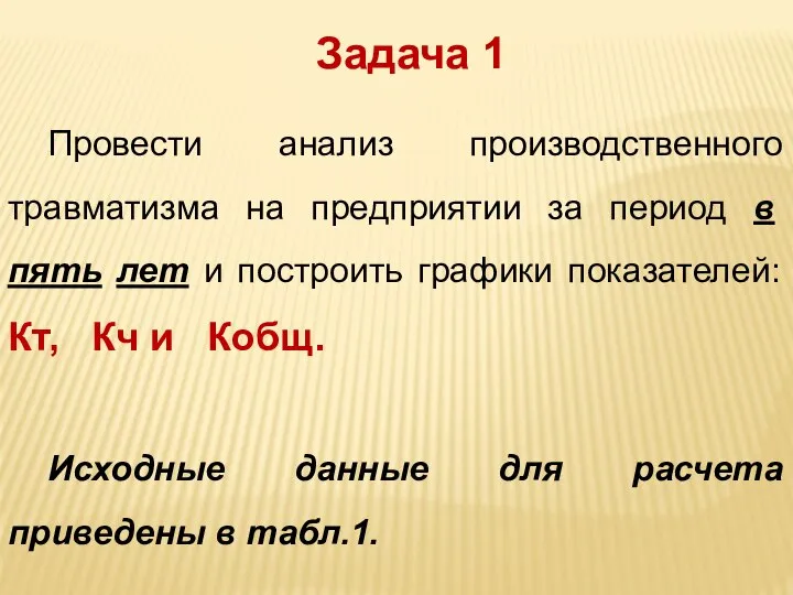 Задача 1 Провести анализ производственного травматизма на предприятии за период в