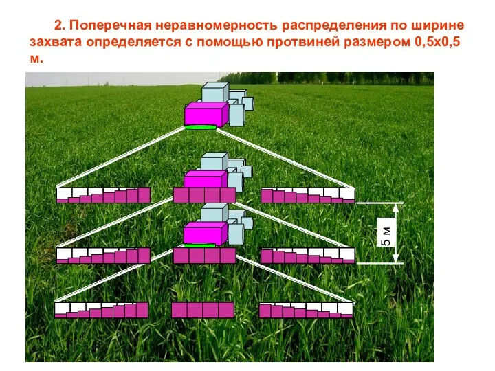 2. Поперечная неравномерность распределения по ширине захвата определяется с помощью протвиней размером 0,5х0,5 м.