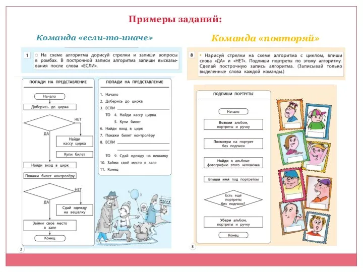 Команда «если-то-иначе» Команда «повторяй» Примеры заданий: