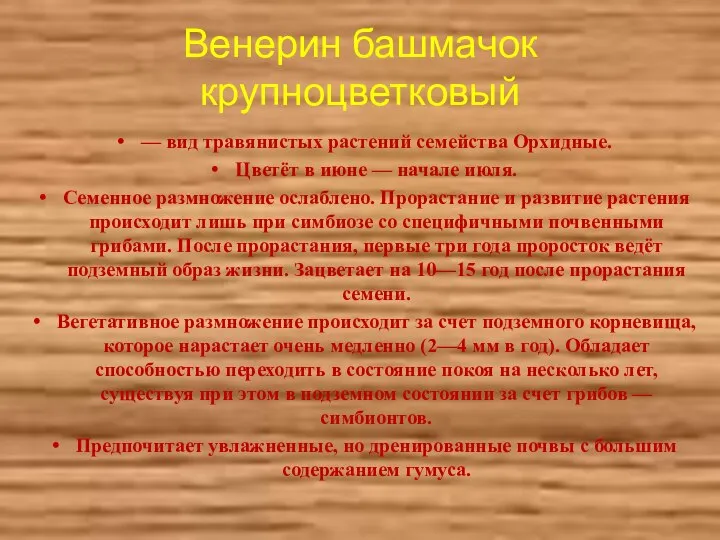 Венерин башмачок крупноцветковый — вид травянистых растений семейства Орхидные. Цветёт в