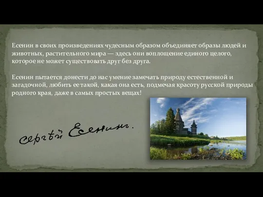 Есенин в своих произведениях чудесным образом объединяет образы людей и животных,