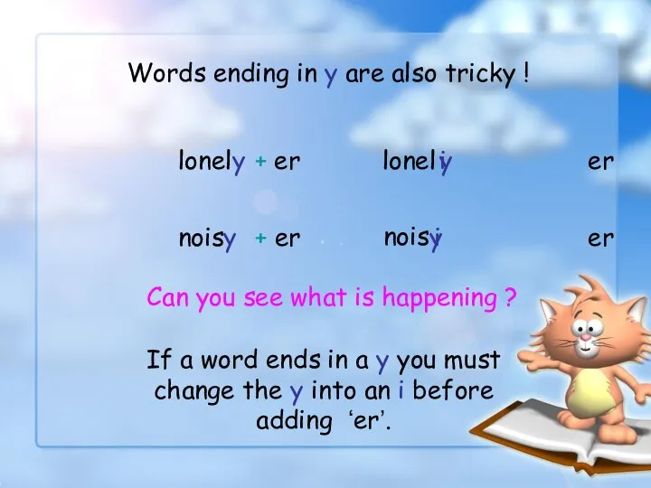 Words ending in y are also tricky ! lonely + er