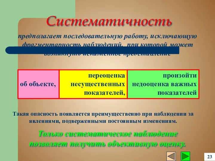 Такая опасность появляется преимущественно при наблюдении за явлениями, подверженными постоянным изменениям.