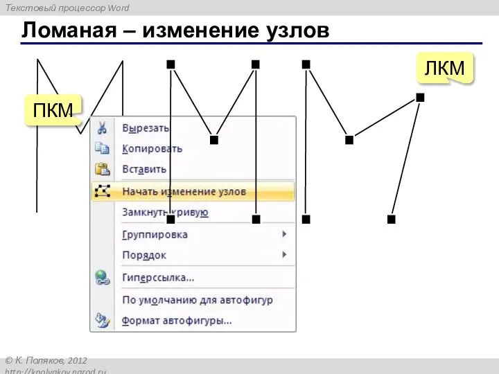 Ломаная – изменение узлов ПКМ ЛКМ