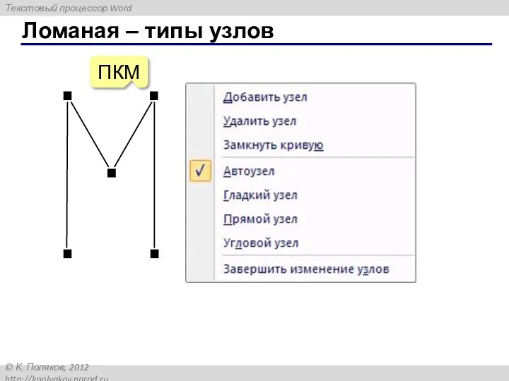 Ломаная – типы узлов ПКМ