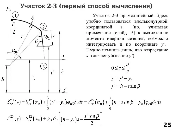 Участок 2-3 (первый способ вычисления) Участок 2-3 прямолинейный. Здесь удобно пользоваться