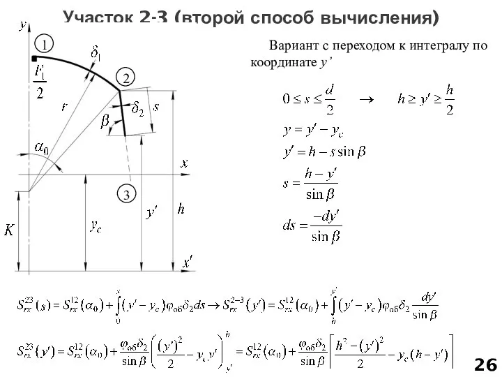 Участок 2-3 (второй способ вычисления) Вариант с переходом к интегралу по координате y’