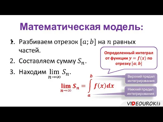 Математическая модель: Верхний предел интегрирования Нижний предел интегрирования