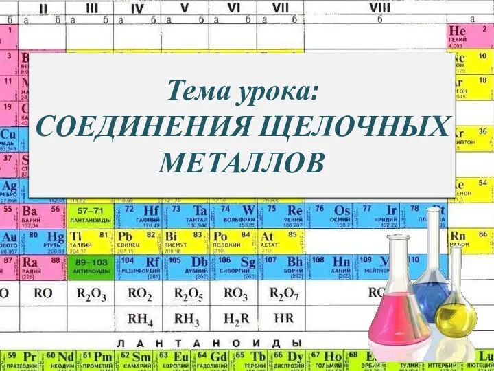 Тема урока: СОЕДИНЕНИЯ ЩЕЛОЧНЫХ МЕТАЛЛОВ