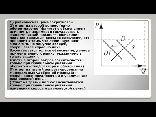 1) равновесная цена сократилась; 2) ответ на второй вопрос (одно обстоятельство