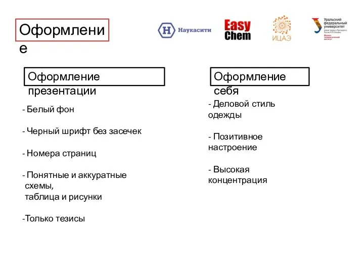 Оформление Белый фон Черный шрифт без засечек Номера страниц Понятные и