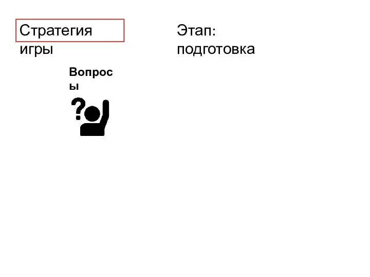 Стратегия игры Этап: подготовка Вопросы