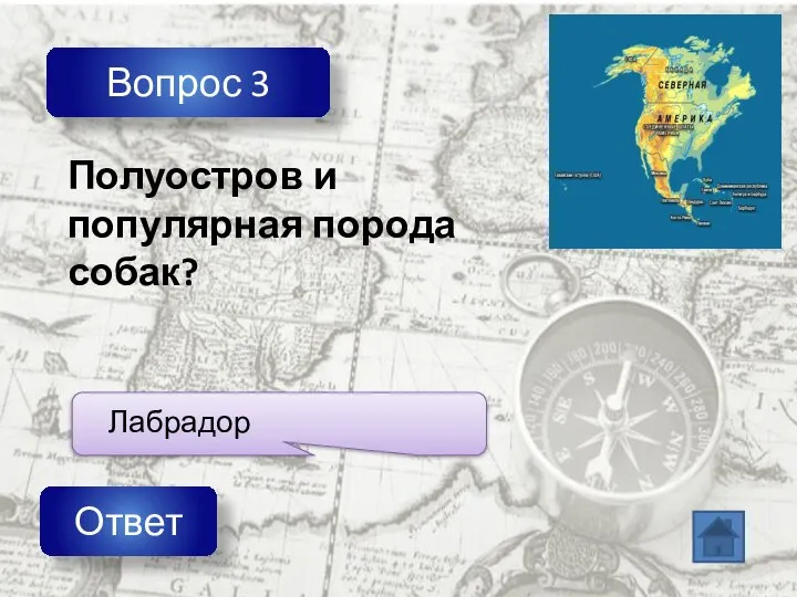 Вопрос 3 Ответ Полуостров и популярная порода собак?