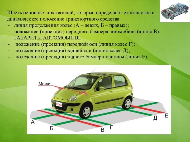 Шесть основных показателей, которые определяют статическое и динамическое положение транспортного средства: