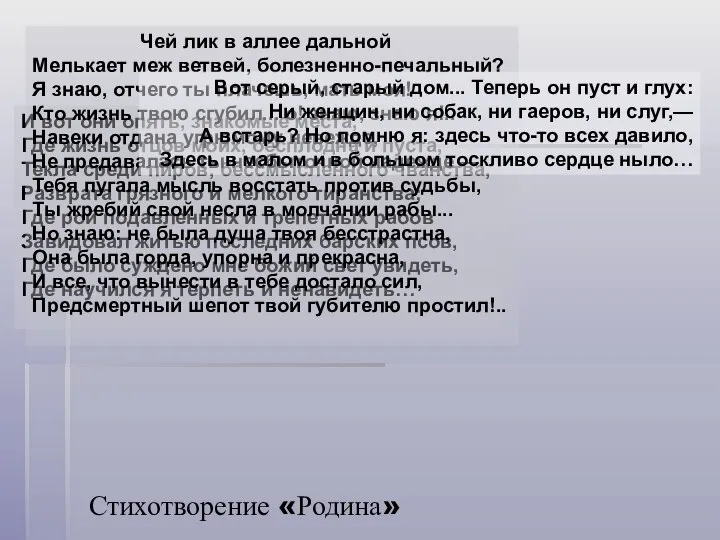 Стихотворение «Родина» И вот они опять, знакомые места, Где жизнь отцов