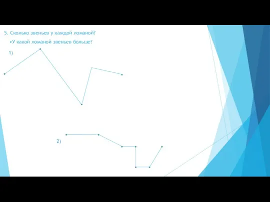 5. Сколько звеньев у каждой ломаной? 1) 2) •У какой ломаной звеньев больше?