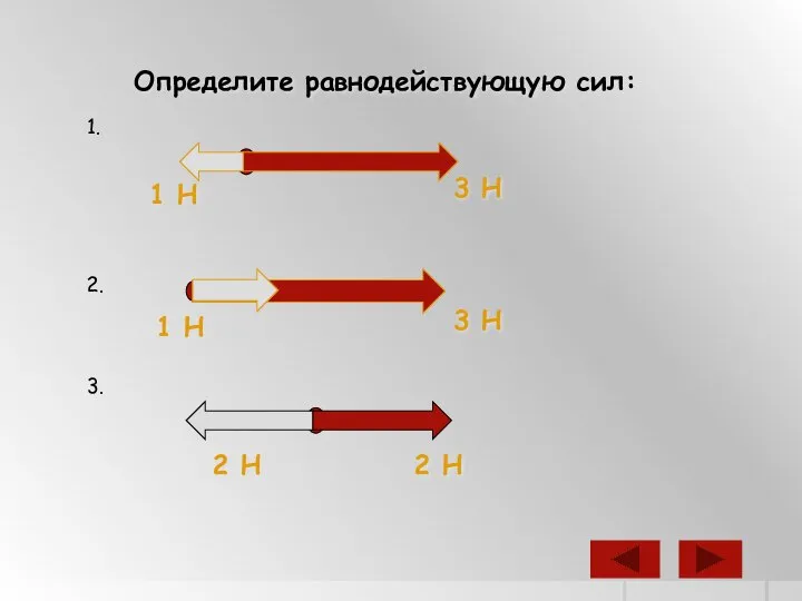 Определите равнодействующую сил: 1. 1 Н 3 Н 2. 1 Н