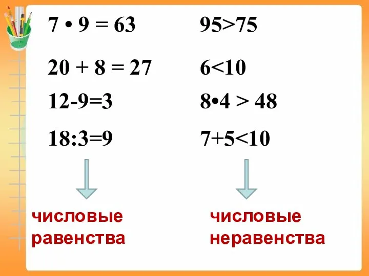 числовые равенства числовые неравенства