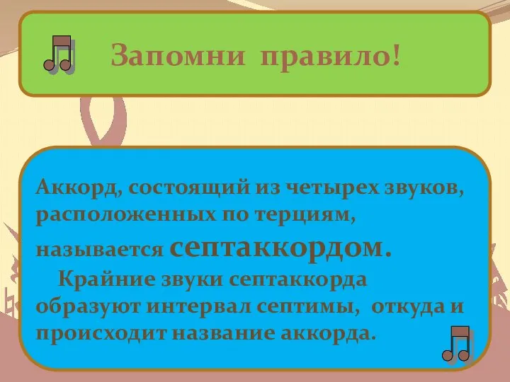 Запомни правило! Аккорд, состоящий из четырех звуков, расположенных по терциям, называется