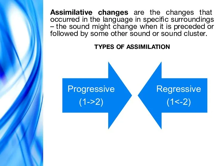 Assimilative changes are the changes that occurred in the language in