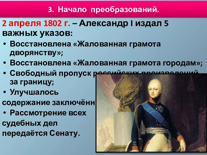 3. Начало преобразований. 2 апреля 1802 г. – Александр I издал