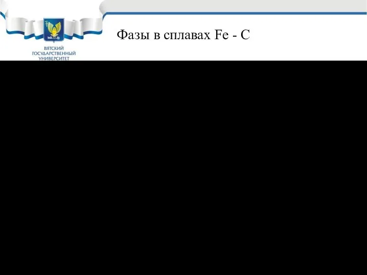 Фазы в сплавах Fe - C Графит; Феррит – твердый раствор