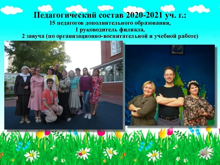 Педагогический состав 2020-2021 уч. г.: 15 педагогов дополнительного образования, 1 руководитель