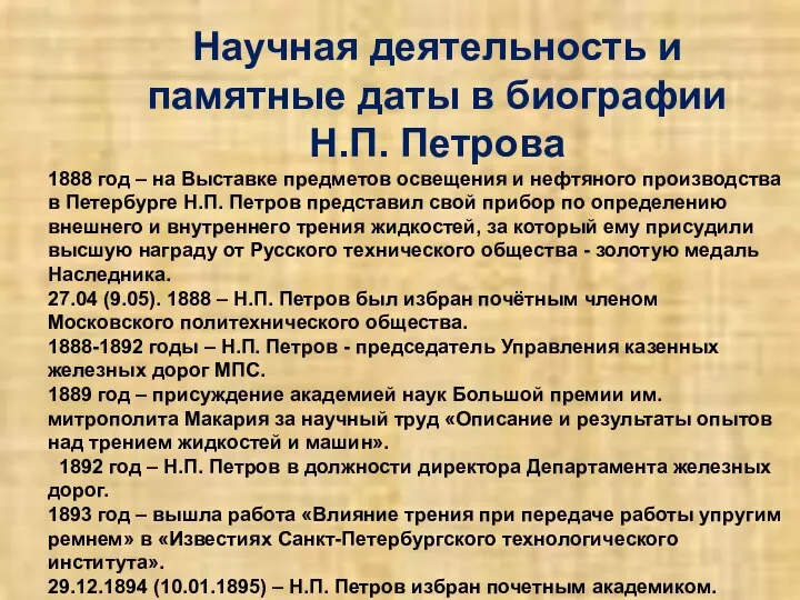 Научная деятельность и памятные даты в биографии Н.П. Петрова 1888 год