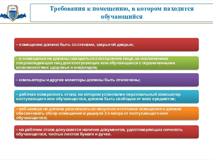 Требования к помещению, в котором находится обучающийся