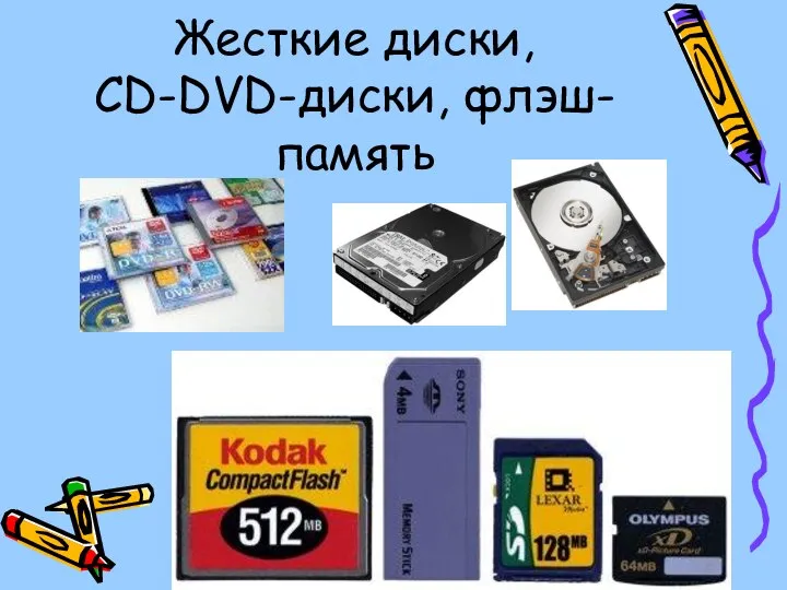 Жесткие диски, CD-DVD-диски, флэш-память