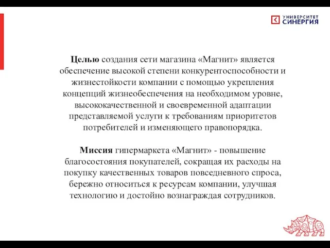 Целью создания сети магазина «Магнит» является обеспечение высокой степени конкурентоспособности и