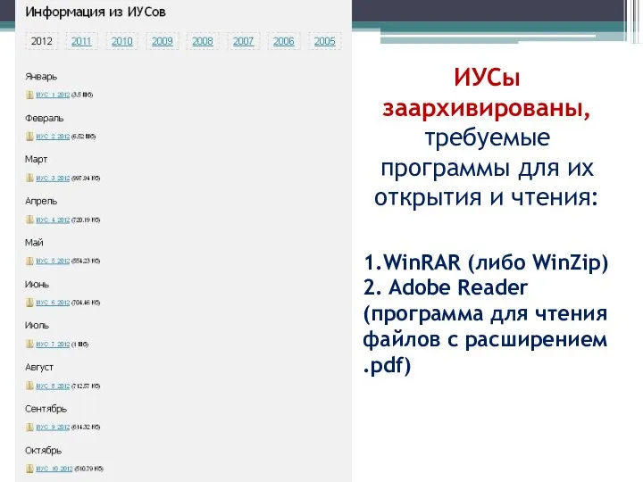 ИУСы заархивированы, требуемые программы для их открытия и чтения: 1.WinRAR (либо